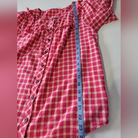 Holding Horses Gingham Ruffle Roll-tab Sleeve Button-down Shirt Size 4 Pink - Picture 11 of 13